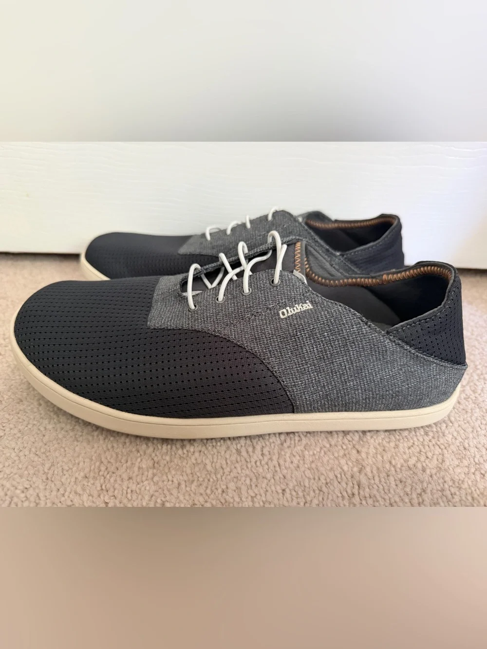 Olukai Men’s Size 11.5 Nohea Moku Gray Casual Slip On Boat Deck Shoes